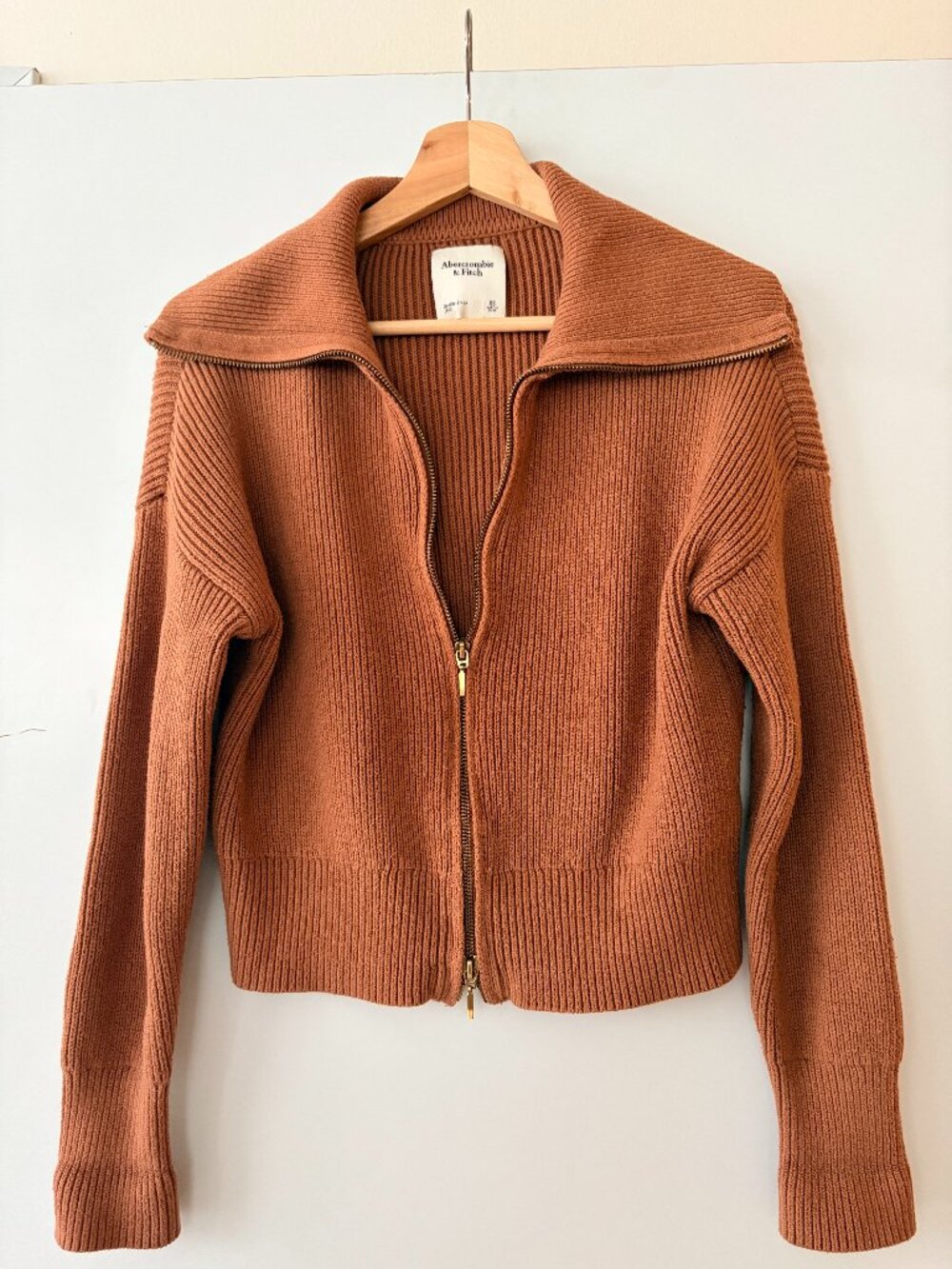 Abercrombie & Fitch, Double Zipper, Sailor Collar, Sweater, Teddy Brown, size XS